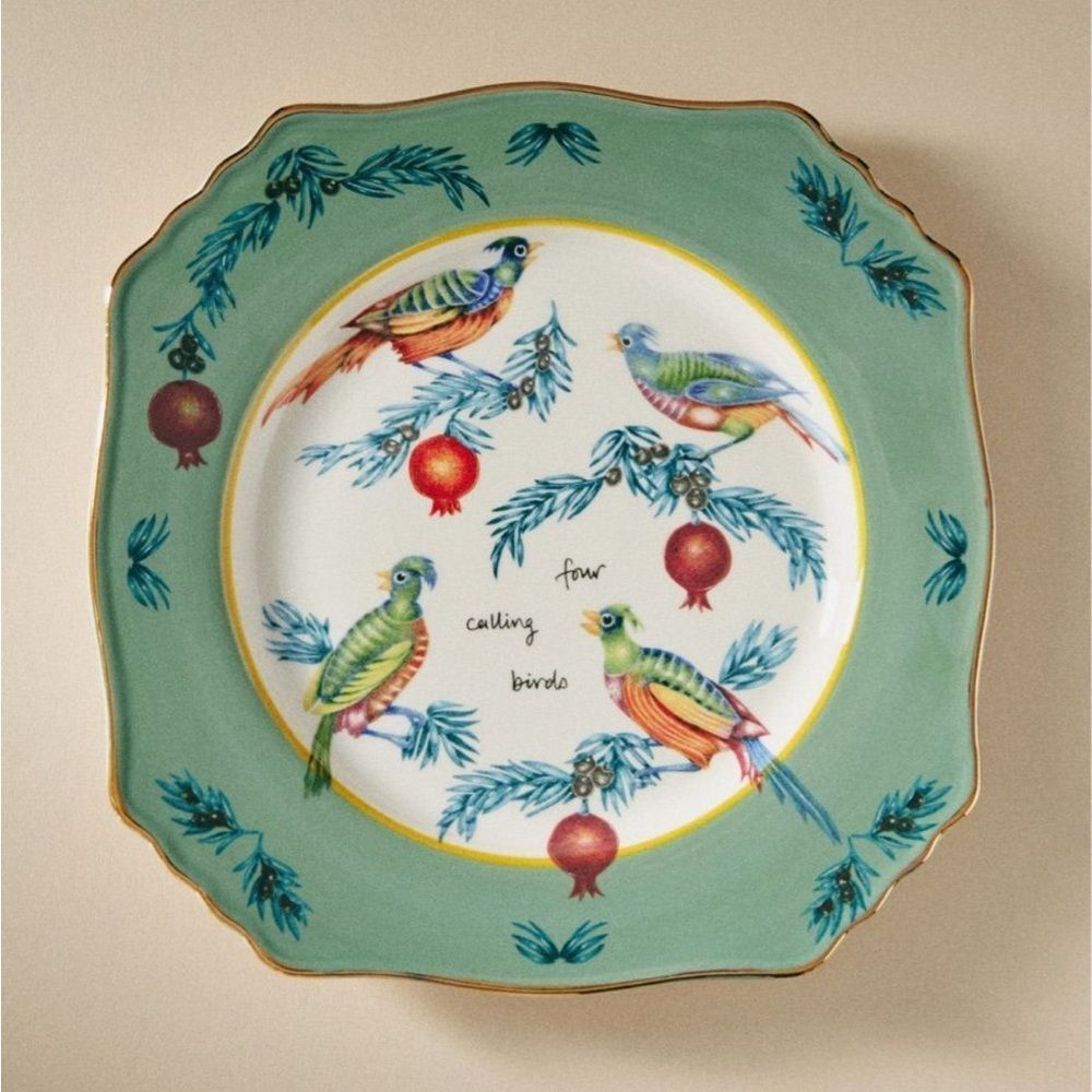 Anthropologie Lou Rota 12 Days of Christmas Dessert Plate New in Box